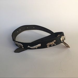 Black Leather Belt With Silver Wild Animal Studs